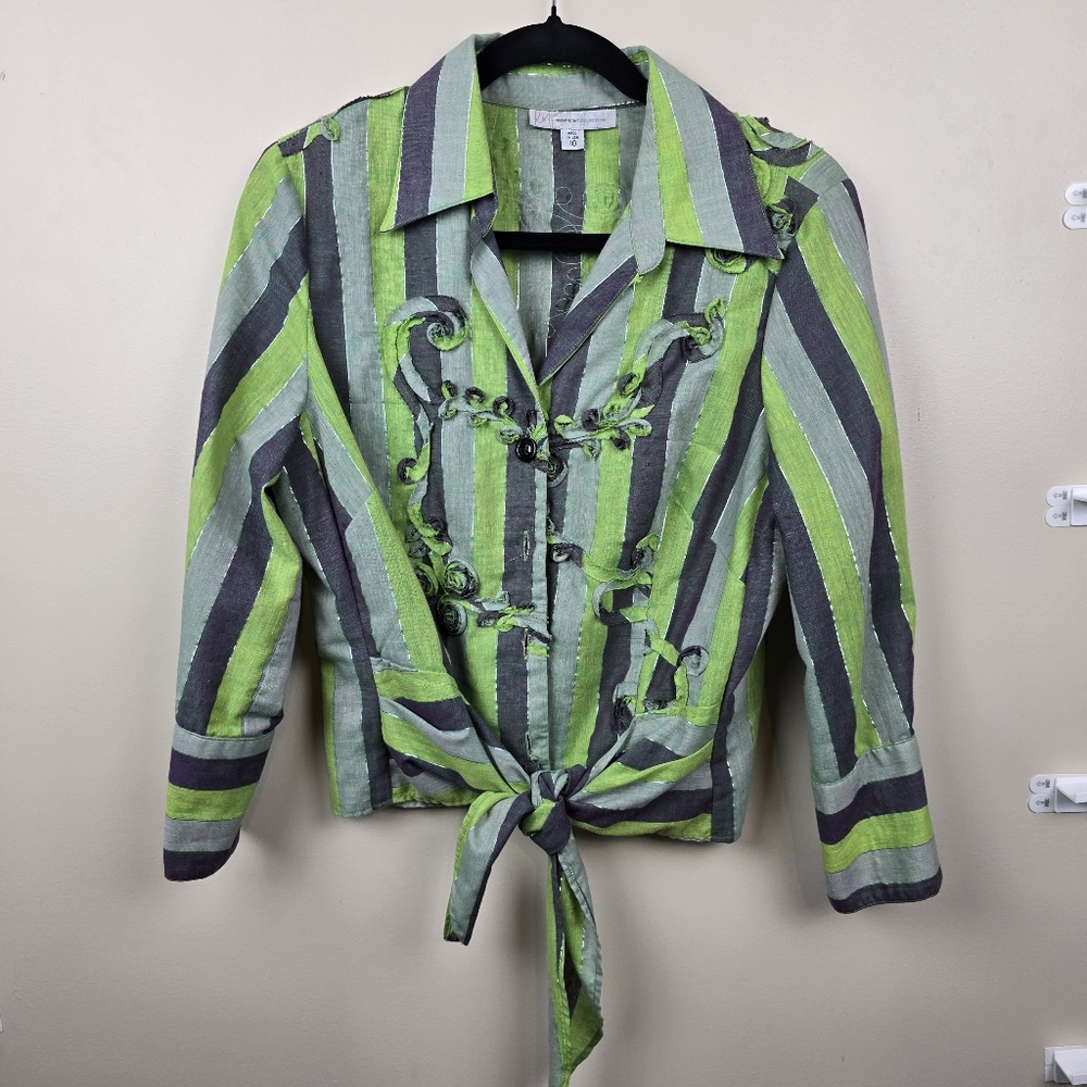 Renfrew Green/Gray Striped Button Down Blouse Size 10